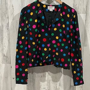 ADRIANNA PAPELL Polka Dot Silk Jacket Size 6
